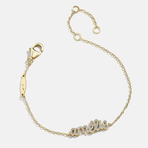 14K Gold Pav?? Custom Nameplate Bracelet - 14K Gold. Pav?? Cubic Zirconia Stones