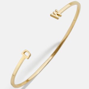 14K Gold Double Initial Custom Cuff Bracelet - Gold/Pav??