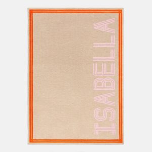 Your Name In Stripes Custom Blanket - Tan / Pink