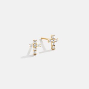 Christina 14K Gold Earrings - Pav?? Cross