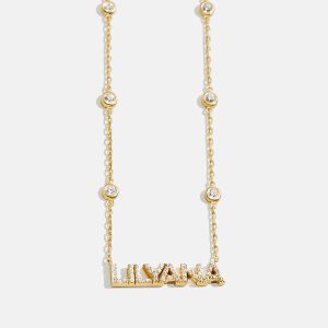 Yasmine 14K Gold Custom Nameplate Necklace - Gold/Pav??