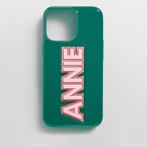 Block Font Custom iPhone Case - Green/Light Pink