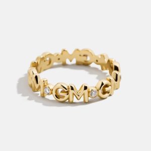 14K Gold Custom Nameplate Ring - 14K Gold. Pav?? Cubic Zirconia Stones