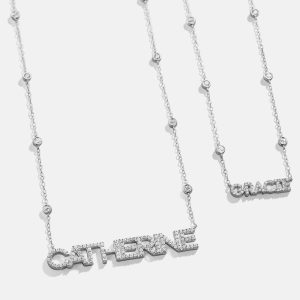 Yasmine Sterling Silver Custom Nameplate Necklace - Pav??/Silver