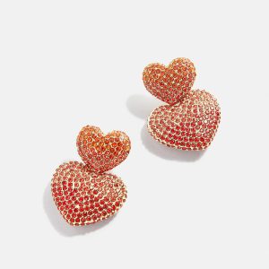 Harley Statement Earrings - Double Red Pav?? Heart Earrings