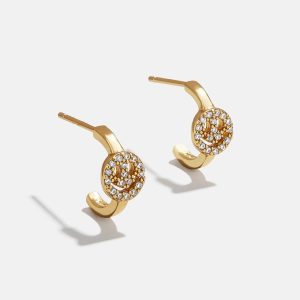 18K Gold Smiley Delicate Hoop Earrings - Pav?? Smiley Face