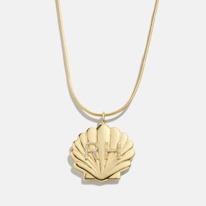 Seashell Custom Initial Necklace - Gold/Pav??