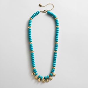 Semi-Precious Gold Custom Nameplate Necklace - Gold/Blue