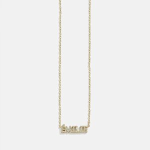 14K Gold Birthstone Custom Nameplate Necklace - Crystal