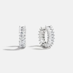 Maria Sterling Silver Hoop Earrings - Silver/Pav??