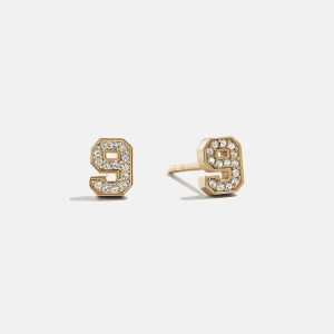 Varsity Number Custom Stud Earrings - Gold Single Digit