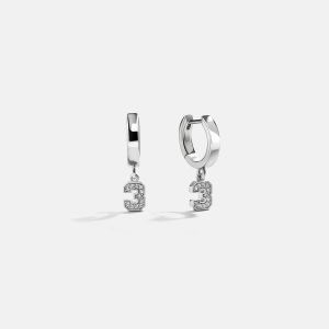 Varsity Number Custom Huggie Earrings - Silver Single Digit