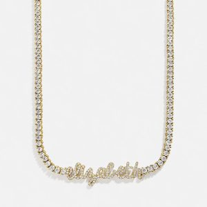 Billie 14K Gold Tennis Custom Nameplate Necklace - Mini Script