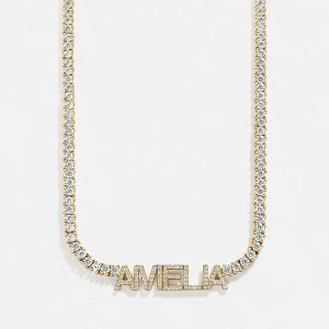 Billie 14K Gold Tennis Custom Nameplate Necklace - Block