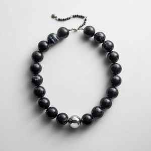 Jane Beaded Necklace - Obsidian/Silver Bead