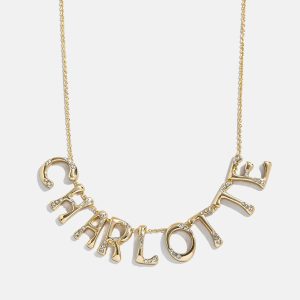 Organic Letter Custom Necklace - Gold/Pav??