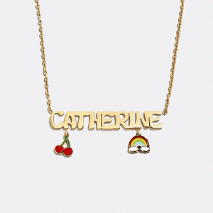 Waterproof Kids' Custom Nameplate Charm Necklace - Gold
