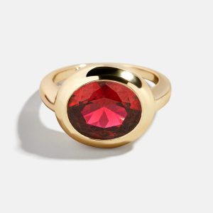 Gold Cubic Zirconia Custom Birthstone Ring - Garnet