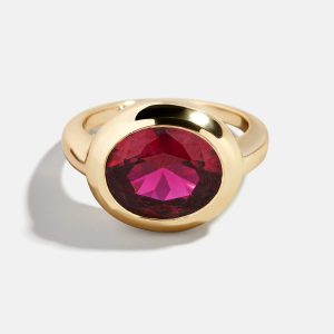 Gold Cubic Zirconia Custom Birthstone Ring - Ruby