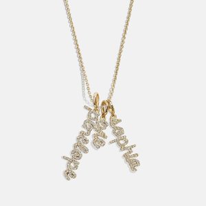 Mini Pav?? Script Cluster Custom Nameplate Necklace - 3 Names