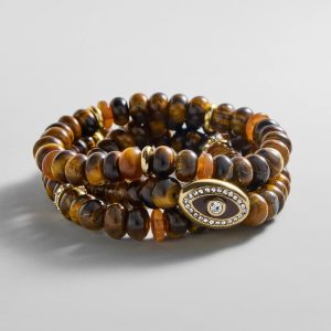 Energy Aligned Evil Eye Bracelet Set - Tiger's Eye
