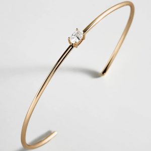 Valentina 14K Gold Cuff Bracelet - Gold Cuff. Oval Stone