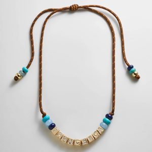 Custom Block Letter Semi-Precious Paracord Necklace - Brown
