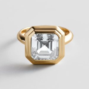 Gold Etched Bezel Custom Birthstone Ring - Crystal