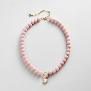 Janette Beaded Ring Necklace - Light Pink Bead