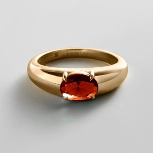 Cigar Band Custom Birthstone Ring - Gold