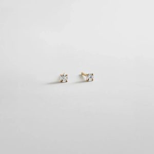 Debra 14K Gold Earrings - Round Stone