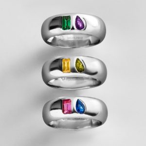 Multi-Stone Puffy Custom Birthstone Ring - Silver