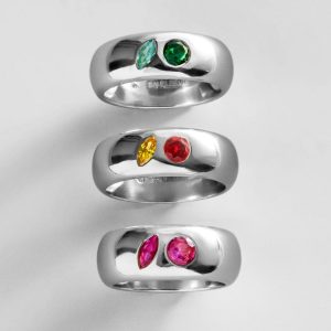 Multi-Stone Puffy Custom Birthstone Ring - Silver